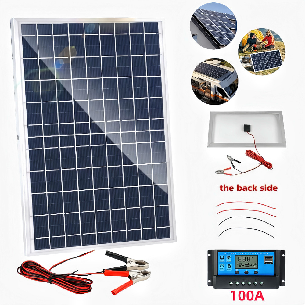 4PCS Solar Panel Kit 100A 12V Trickle Charger Battery Maintainer w/ Controller