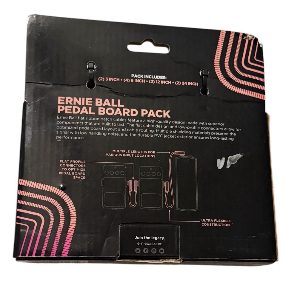 Ernie Ball Flat Ribbon Patch Cables Pedalboard Multi-Pack Black