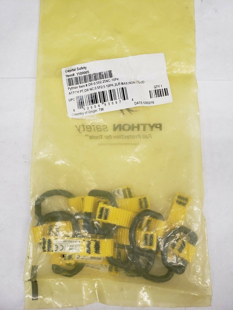 Pk/10 DBI Saia Python Safety D-Ring Attachment 0.5" x 2.25" Non-Conductive