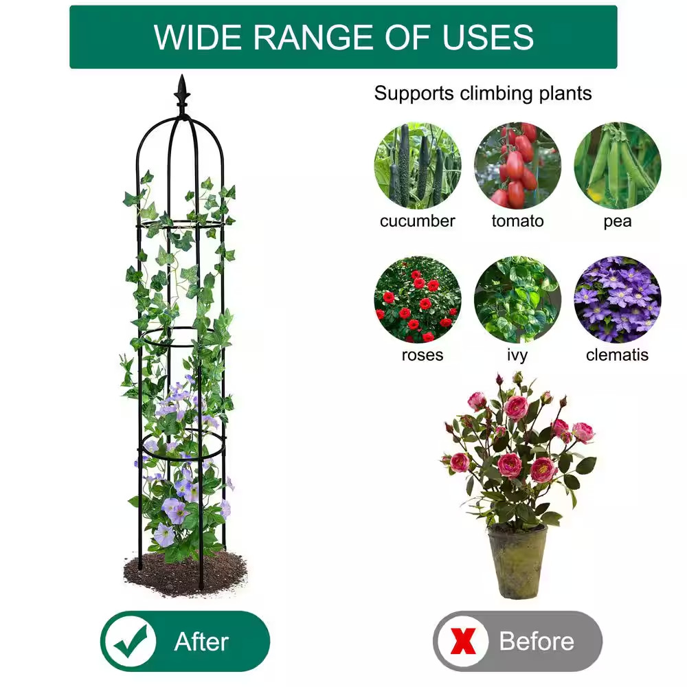 5.7 Ft Garden Obelisk Trellis ; Lightweight Rustproof Plastic Coated Metal Tall