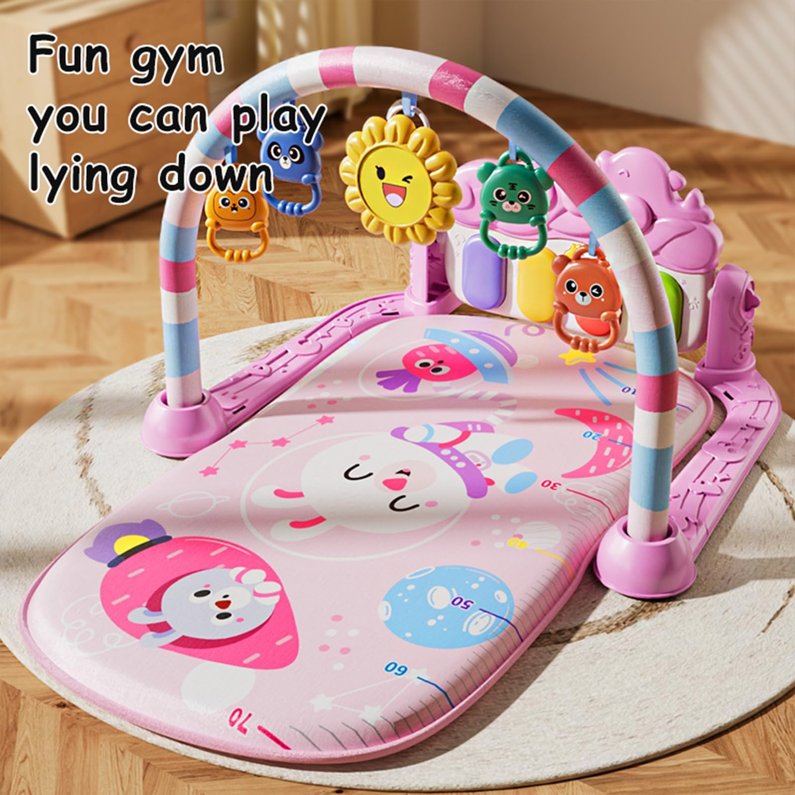 Baby Play Mat Baby Gym,Play Piano Tummy Time Baby Activity Mat, Music and Lig...