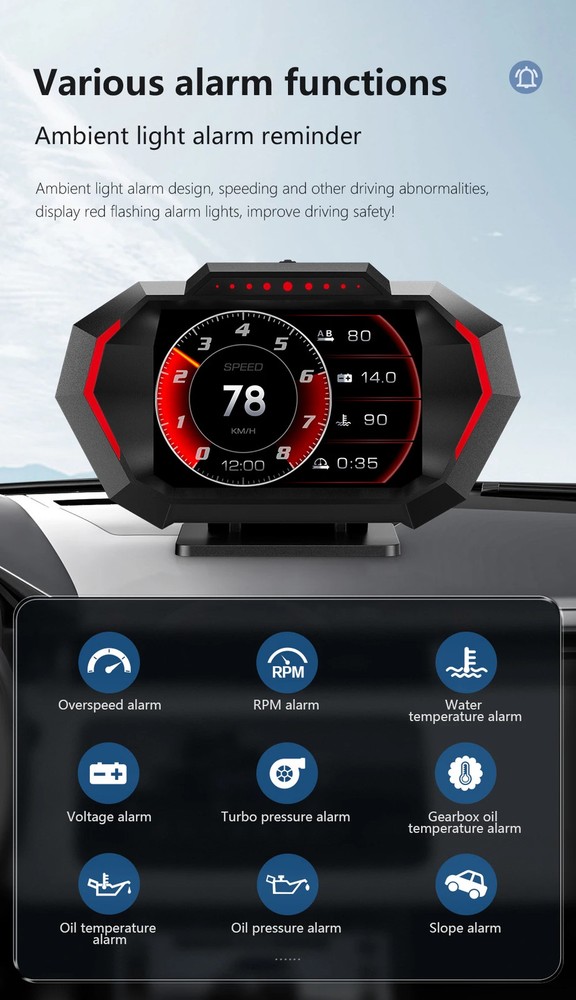 On-board Computer HUD OBD2 Head Up Display GPS Speedometer 12 Interface Display