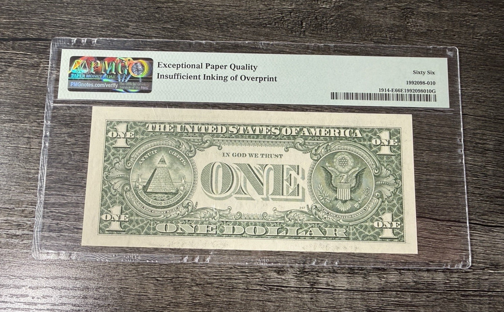 1988 $1 ERROR NOTE BILL PMG UNC 66 Insufficient Inking Error Missing 3rd Print
