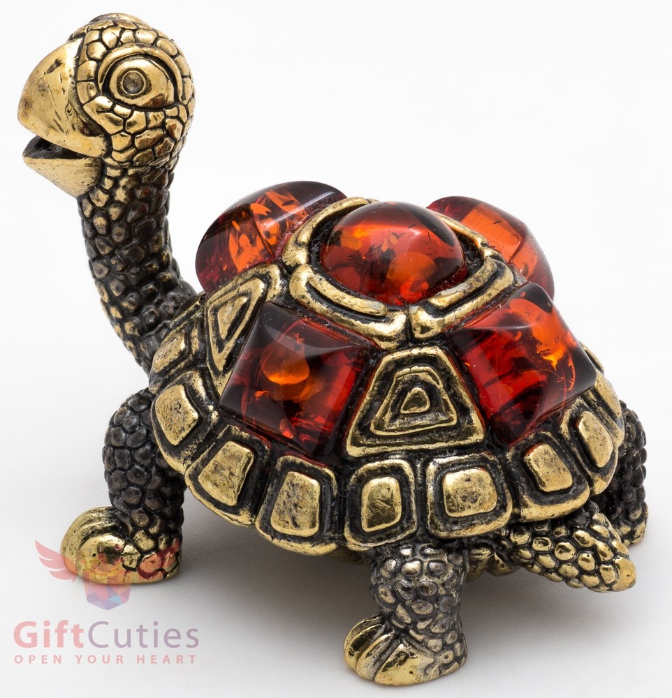 Solid Brass Amber Figurine Tortoise Turtle in amber shell talisman IronWork