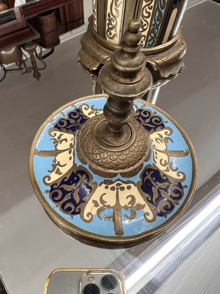Antique Mid Eastern Brass Enamel Lidded Jar