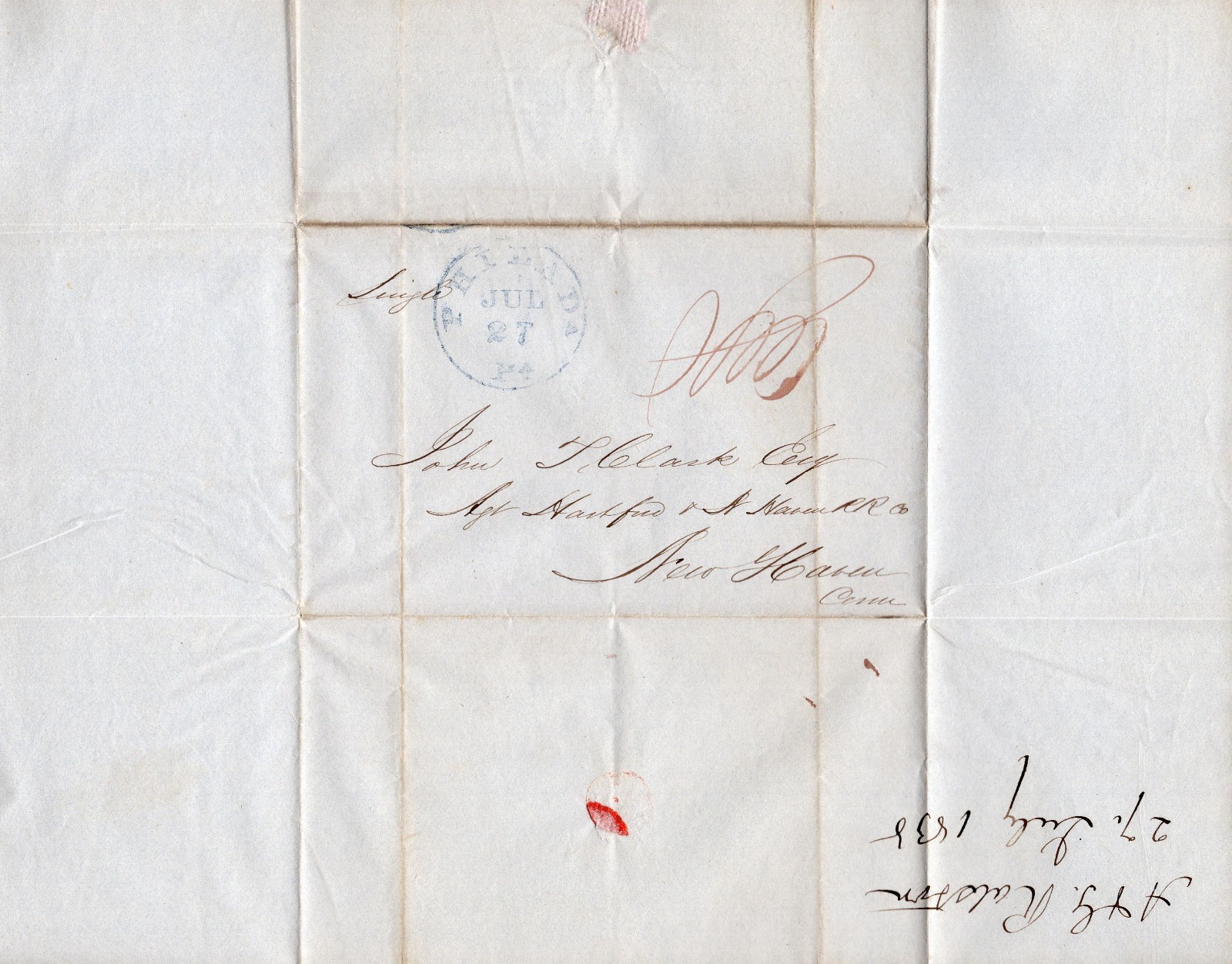 U.S. 1838 Philadelphia Stampless Folded Letter Business Content