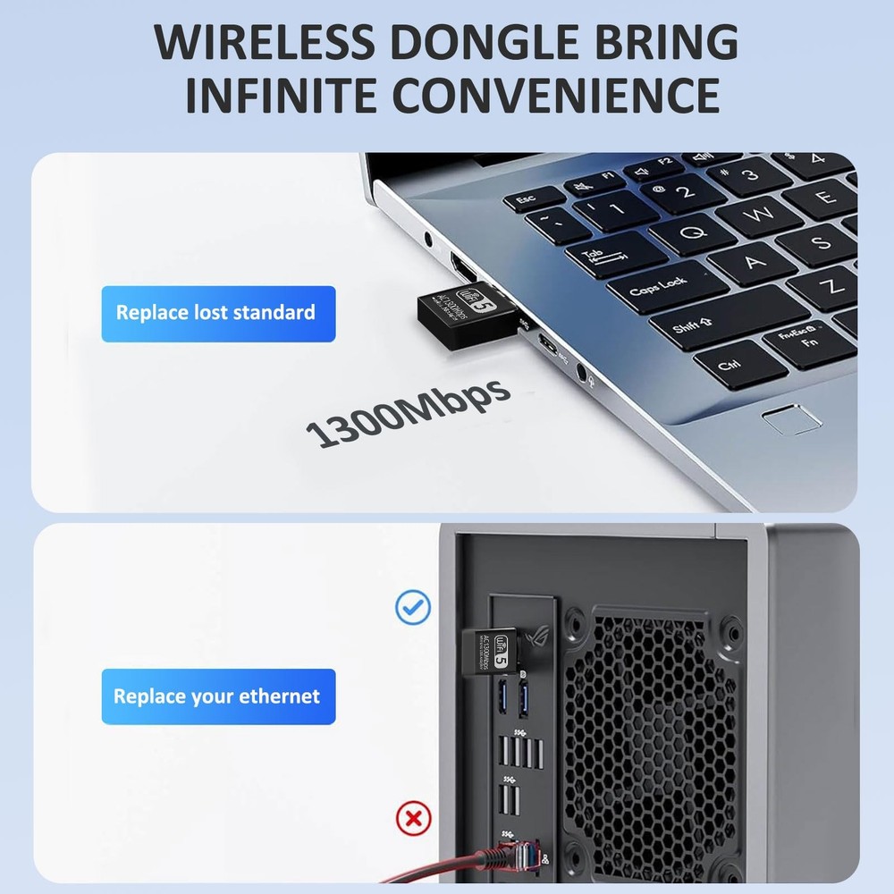 1300Mbps USB WiFi Adapter for PC-Tiny Size Wireless Network Adapter for Deskt...