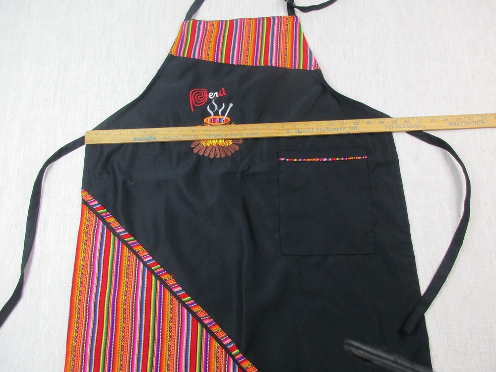 Peru Peruvian Design Kitchen Apron Black Chest Pocket Lightweight Neck Strap