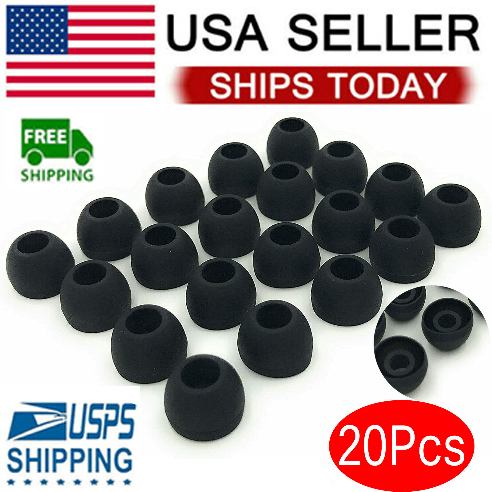 20 Pcs Premium Ear Tips Silicone Replacement Earbud Earbuds