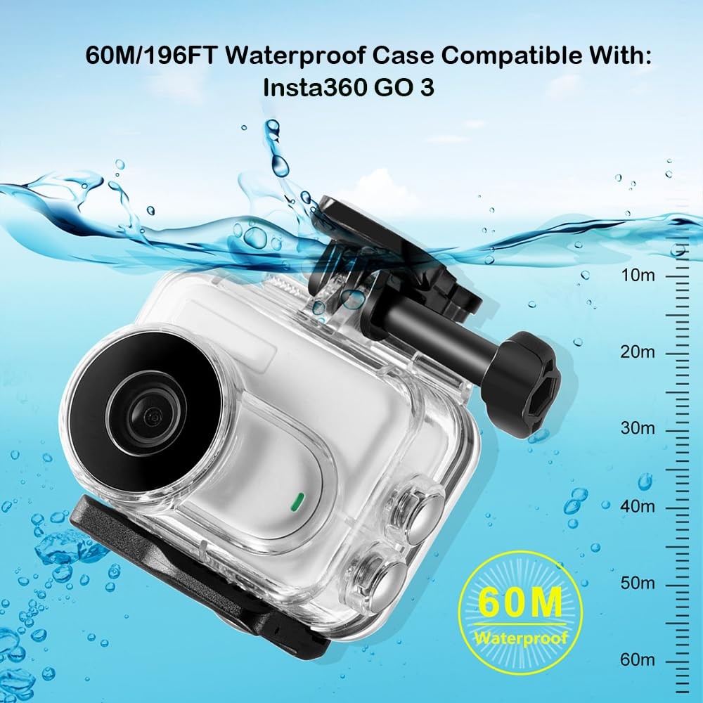 60M/196FT Waterproof Case for Insta360 GO 3Underwater Deep Diving Protective ...