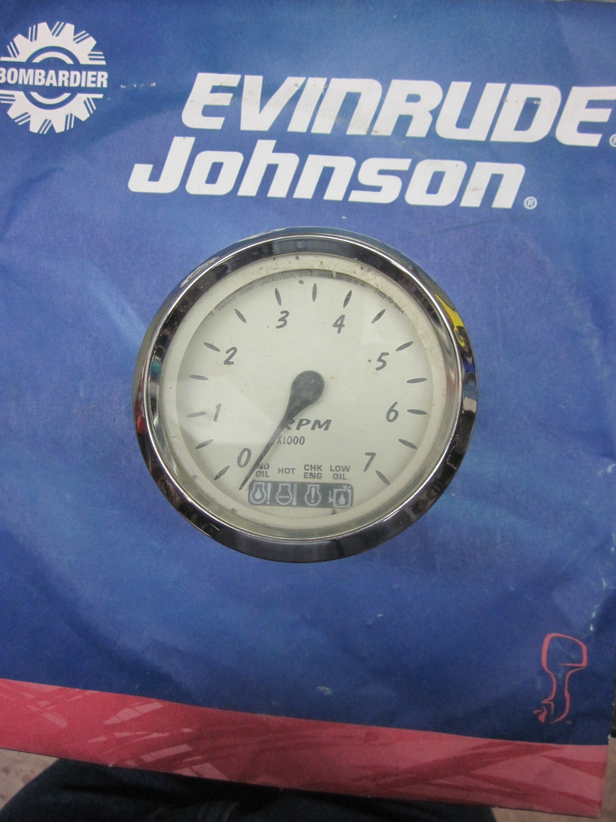 Euro White 4" Tachometer+Systemcheck 7000 RPM Gas for Johnson/Evinrude Outboard