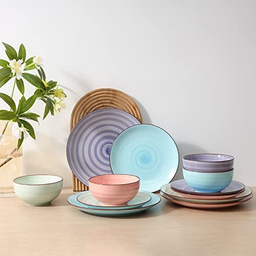 Ceramic 12-Pieces Dinnerware Sets, Scratch Resistant 12 Pieces Gradient Color