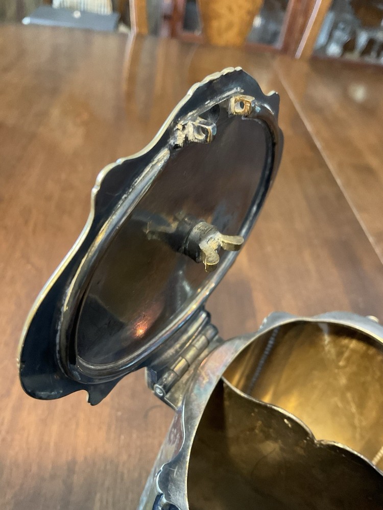 Antique Victorian Silverplate Silver Biscuit Tin / Tea Caddy Rams Head Etched