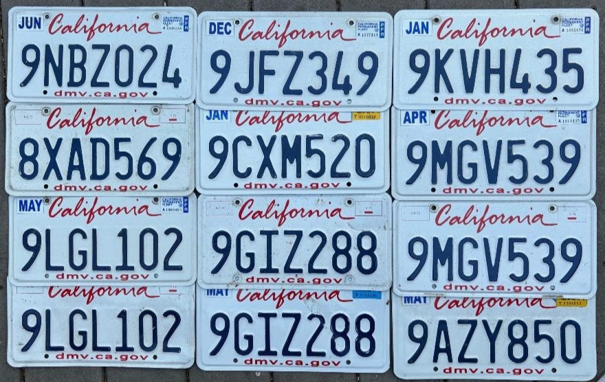 Lot of 12 CALIFORNIA License Plates expired some matching pairs