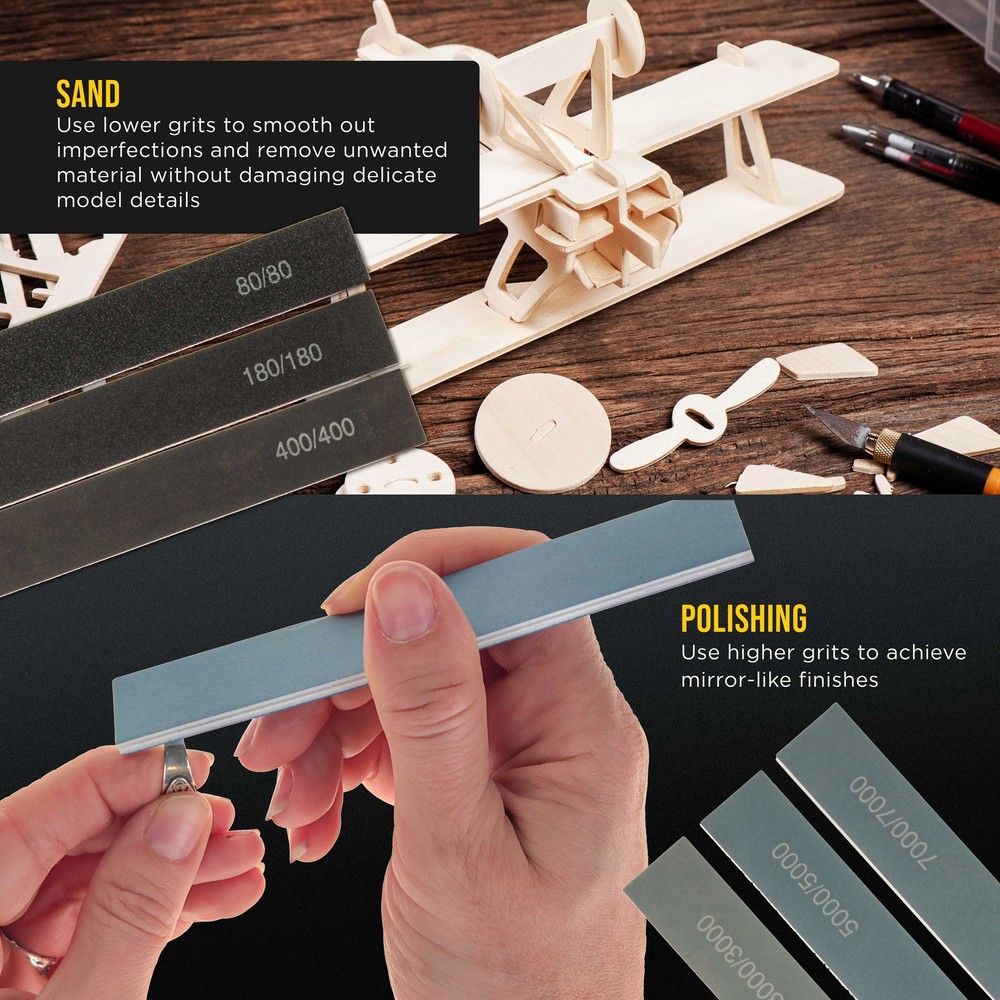20 Pack Model Sanding and Polishing Sticks 5" Rectangular Shape Variety of Grits
