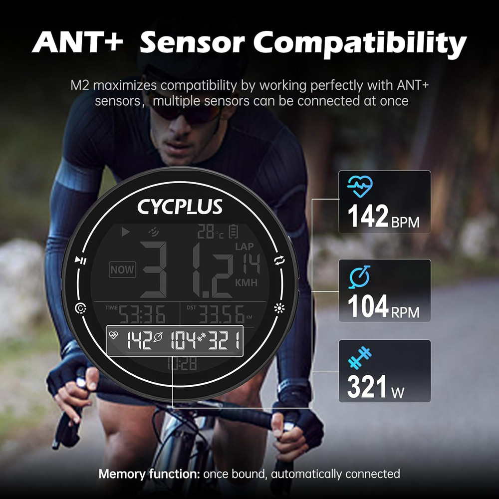 GPS Bike Computer, Wireless Cycling Computer, ANT+ Bluetooth Bicycle Speedometer
