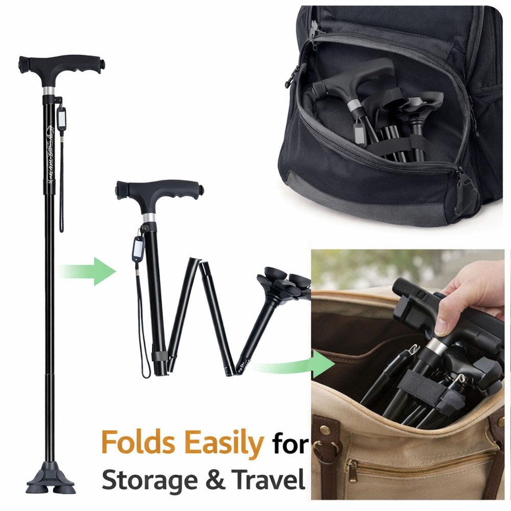 Adjustable Folding Walking Cane for Seniors, Second Handle Stand Assist, Quad...