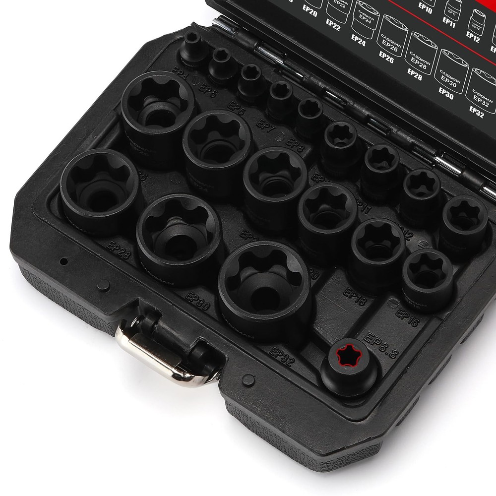 19PCS External Torx Plus Socket Set, 6 & 5 Point EP Sockets EP4-EP32 with 1/2''