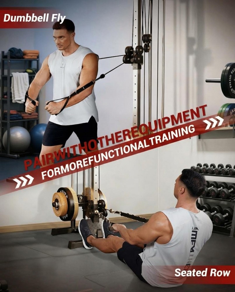 Wall Mount Cable Station Dual Pulley Cable Crossover Machine 19 Adjust Positions