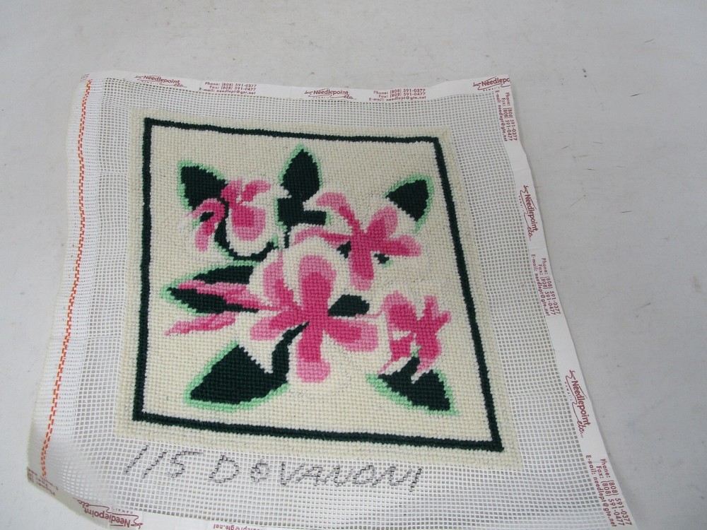 Needlepoint Pink Green Flowers