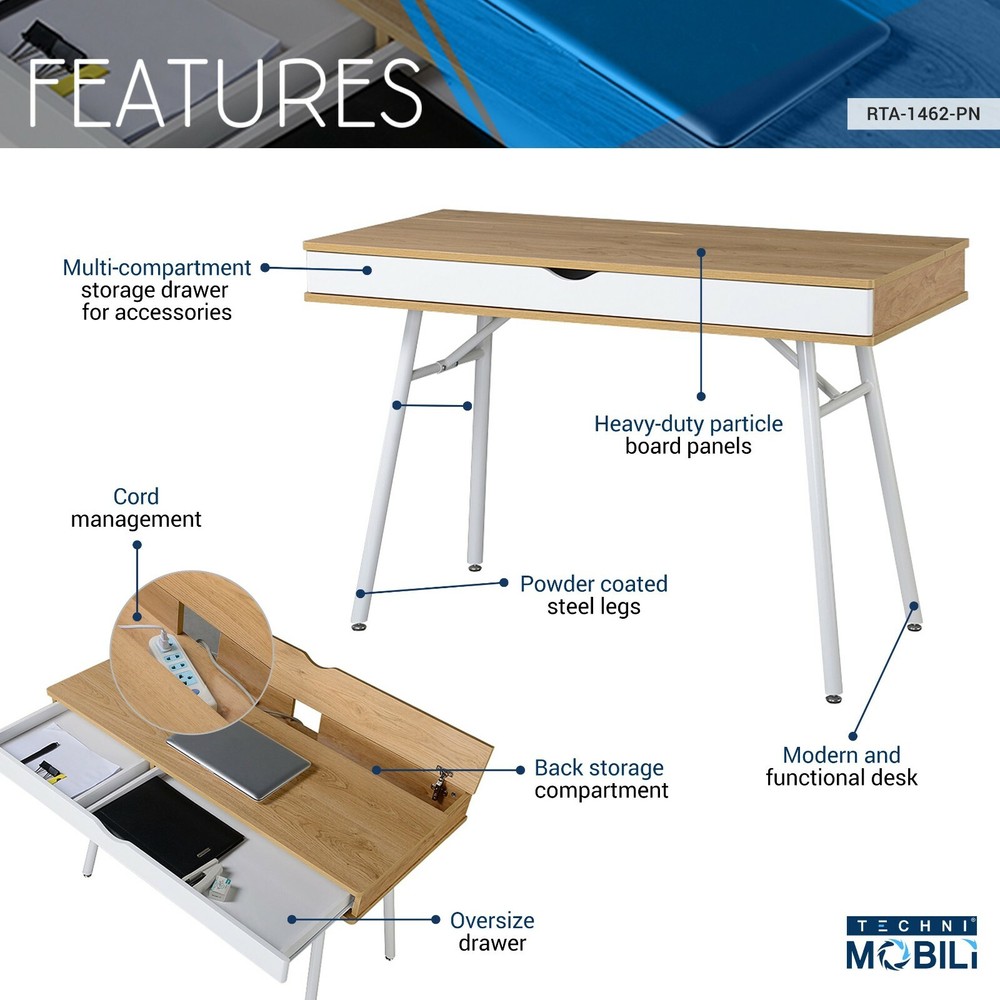 Techni Mobili Modern Computer Desk Workstation w/ Multi-compartment & Drawers