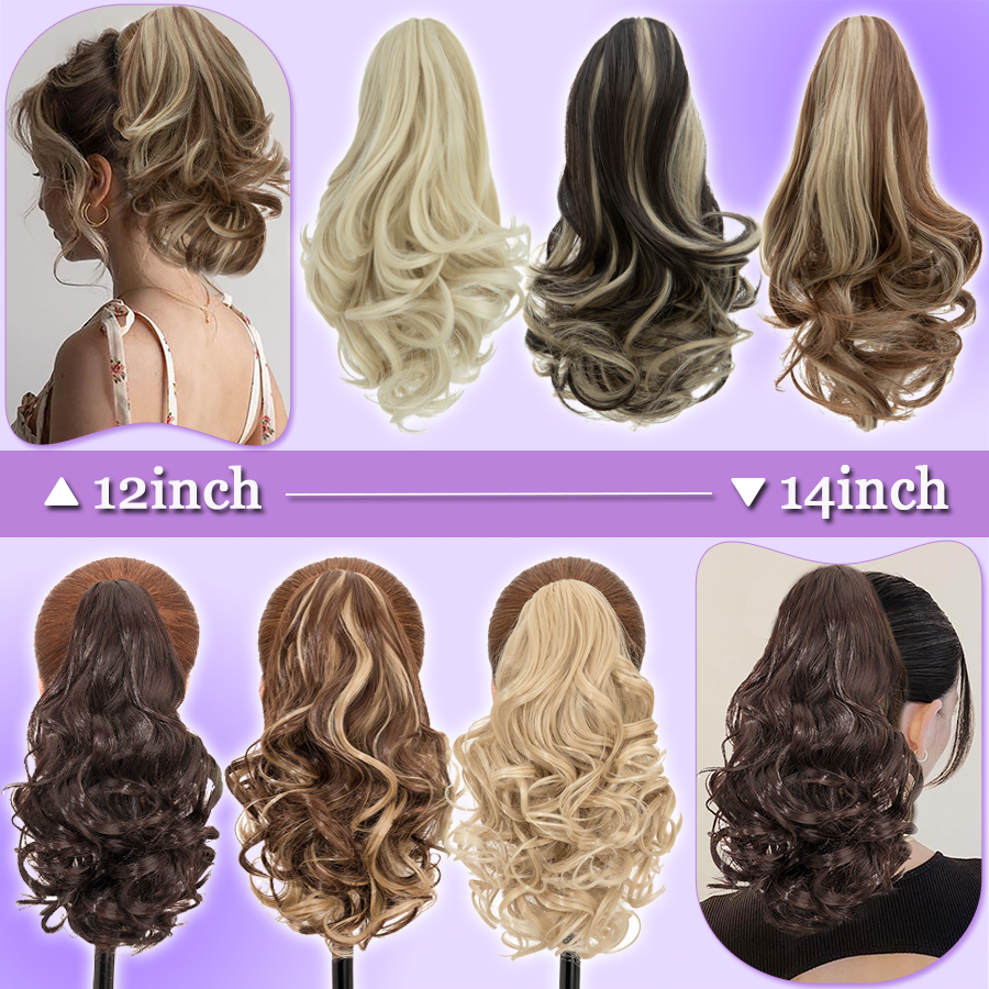 14" Short Claw On Ponytail Hair Extensions Natural Clip Pony Tail Thick As Human