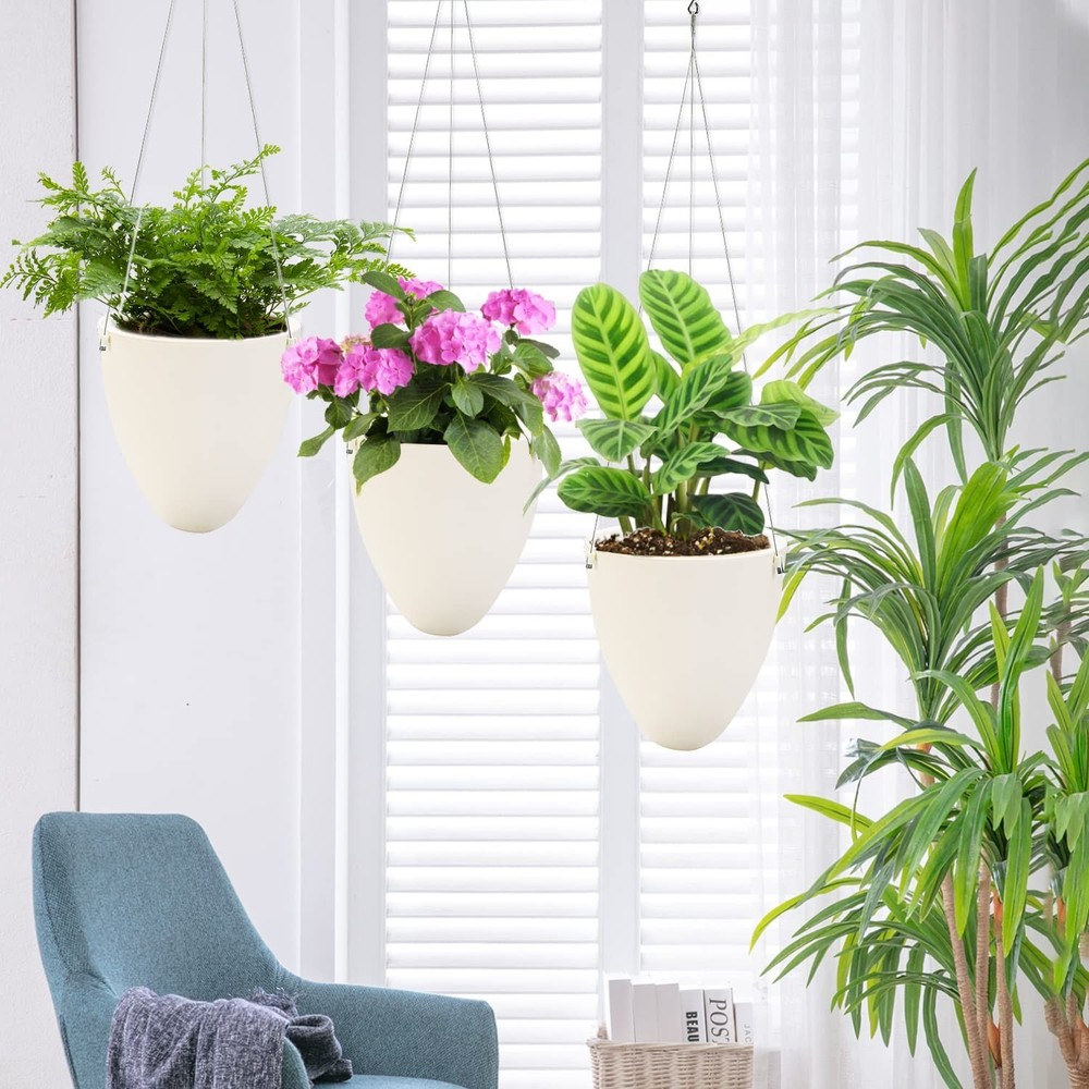 Sungmor 3 Pack Self Watering Hanging Planters, Unique Eggshell Shape Indoor O...