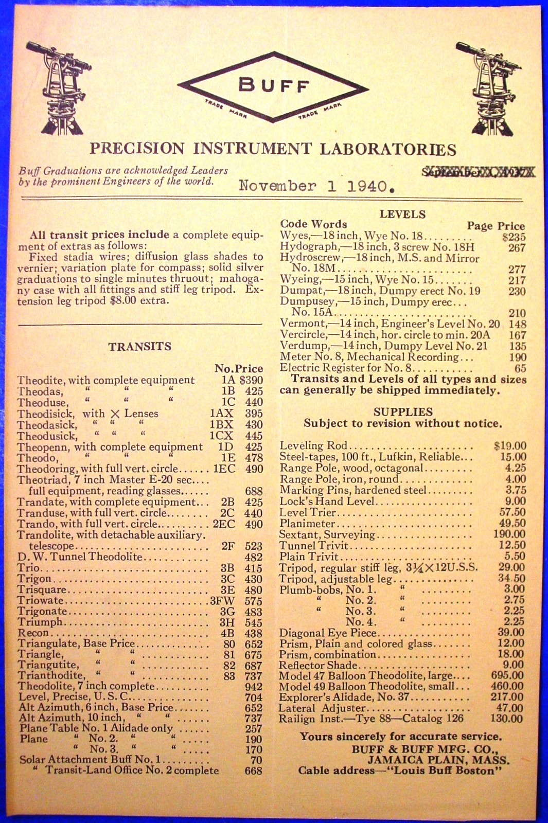 1938 Buff & Buff Surveying Insts. Catalog