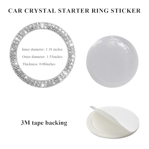 2PCS Bling Car Engine Start Stop Decoration Ring, Crystal Double Row Silver