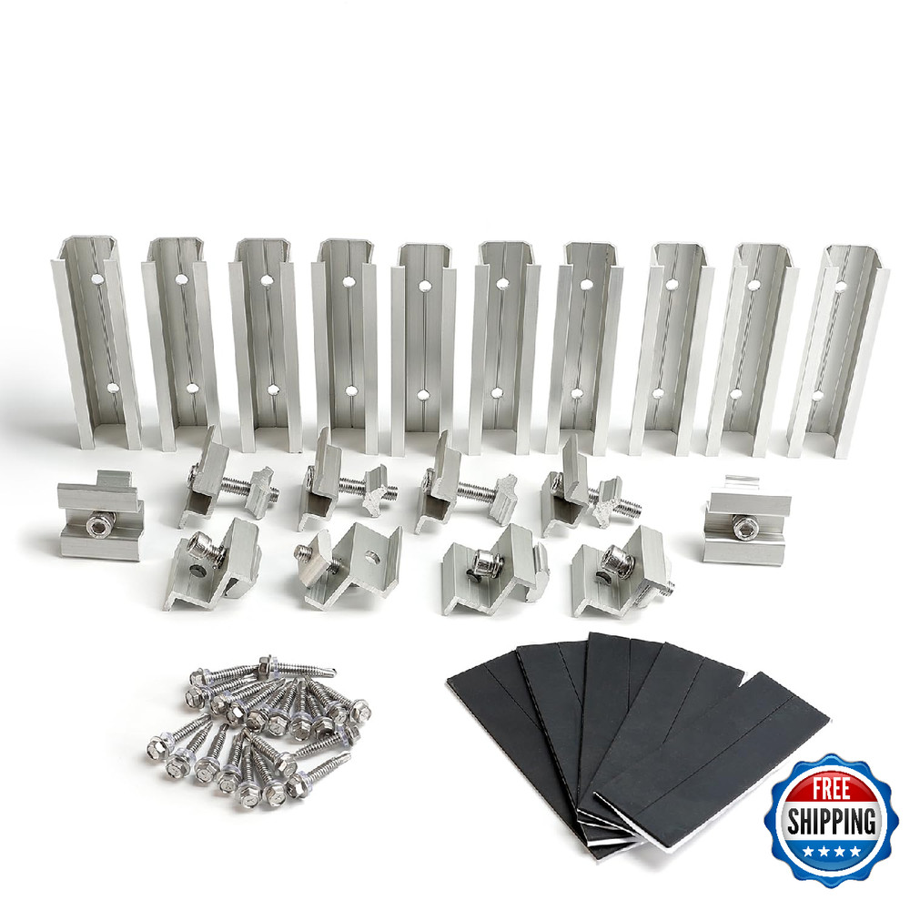 Solar Panel Mounting Brackets Kit - Mid/End Clamps & Rails for Rooftop PV