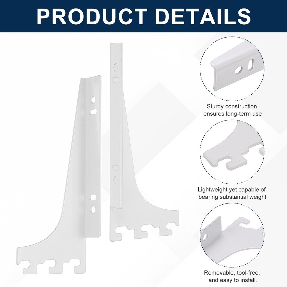 2Pcs Adjustable Shelf Brackets, 6.3" 2.3mm Upright Bracket Shelf Bracket, White