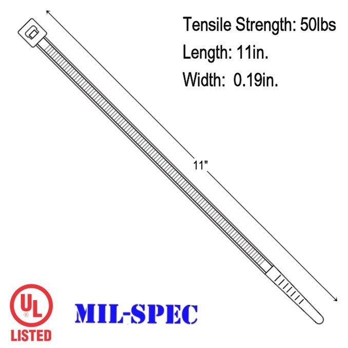 Color Zip Cable Ties 11" 50lbs 100pc Made in USA Nylon Wire Tie Wraps