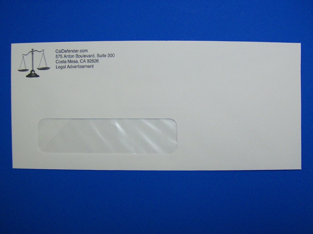 1,000 Printed Window Envelopes, Custom #10 White, Black Ink, 1-side