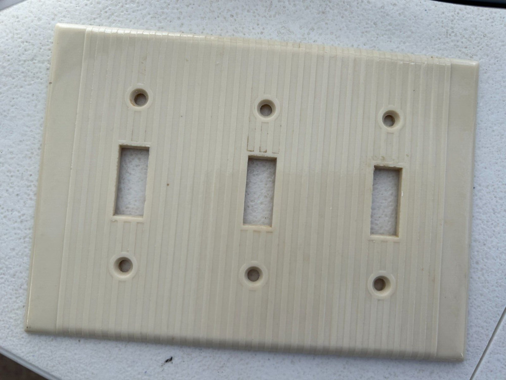 Vintage Ivory  Triple 3 Gang Switchplate Cover Solid Ribbed