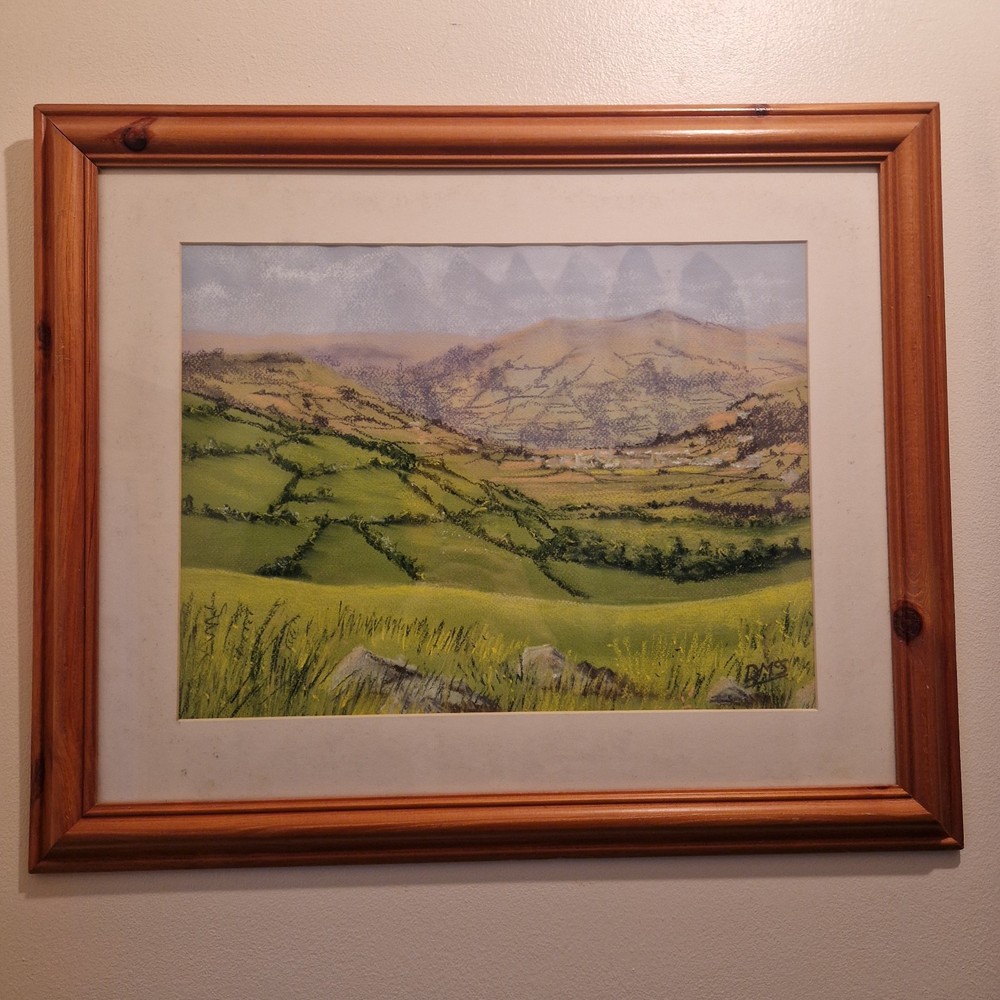 Signed Landscape Pastel Drawing DMS Framed Countryside Scene