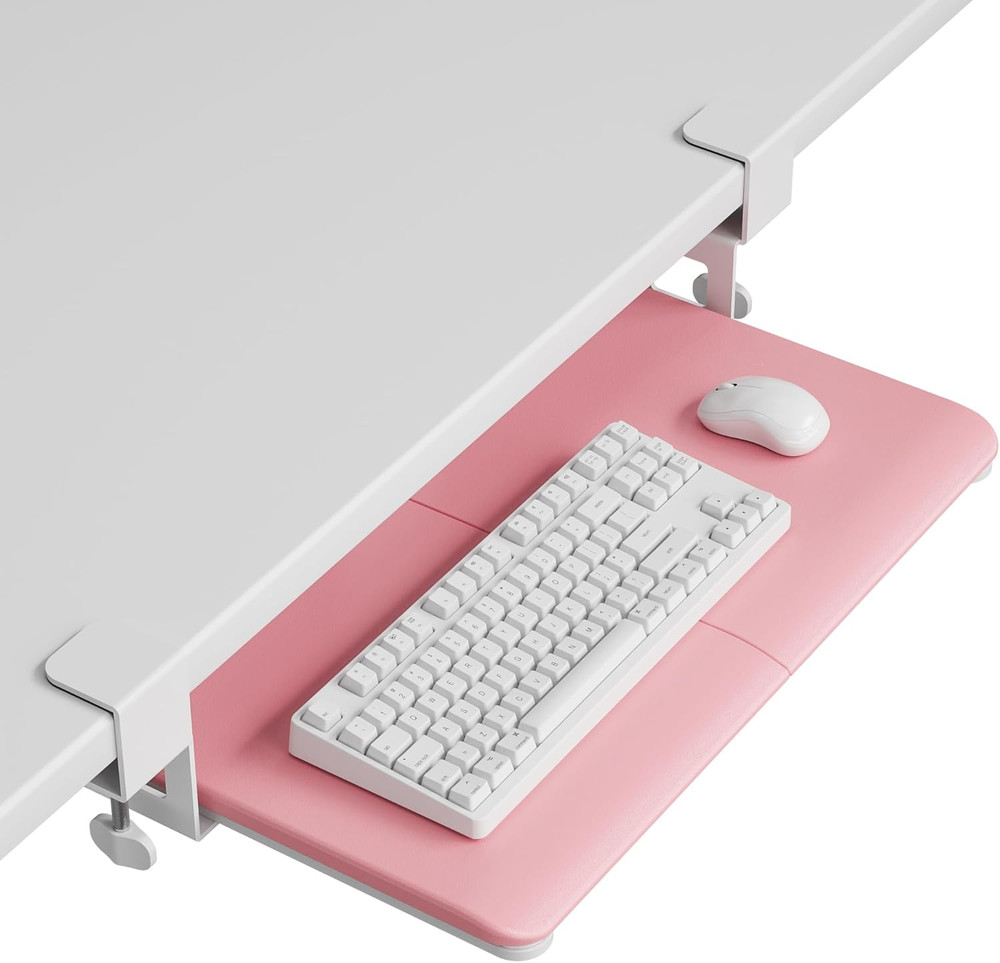BONTEC KMT01-PJ under Desk Keyboard Tray, Pull-Out Keyboard & Mouse Platform wit