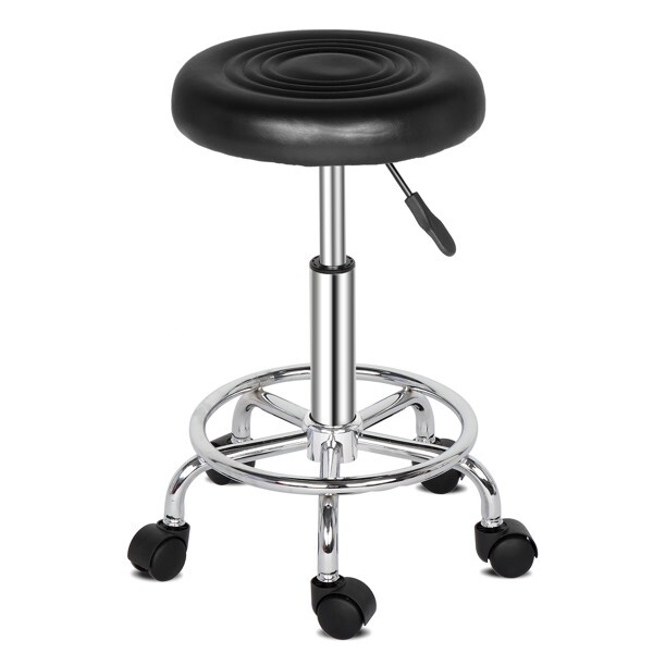 360°Rotation Black Round Stool with Lines Rotation Bar Stool