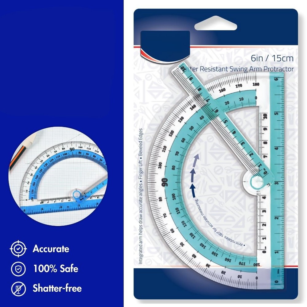 Swing Arm Protractor Tool, 180 Degree Angle Measurement, Blue