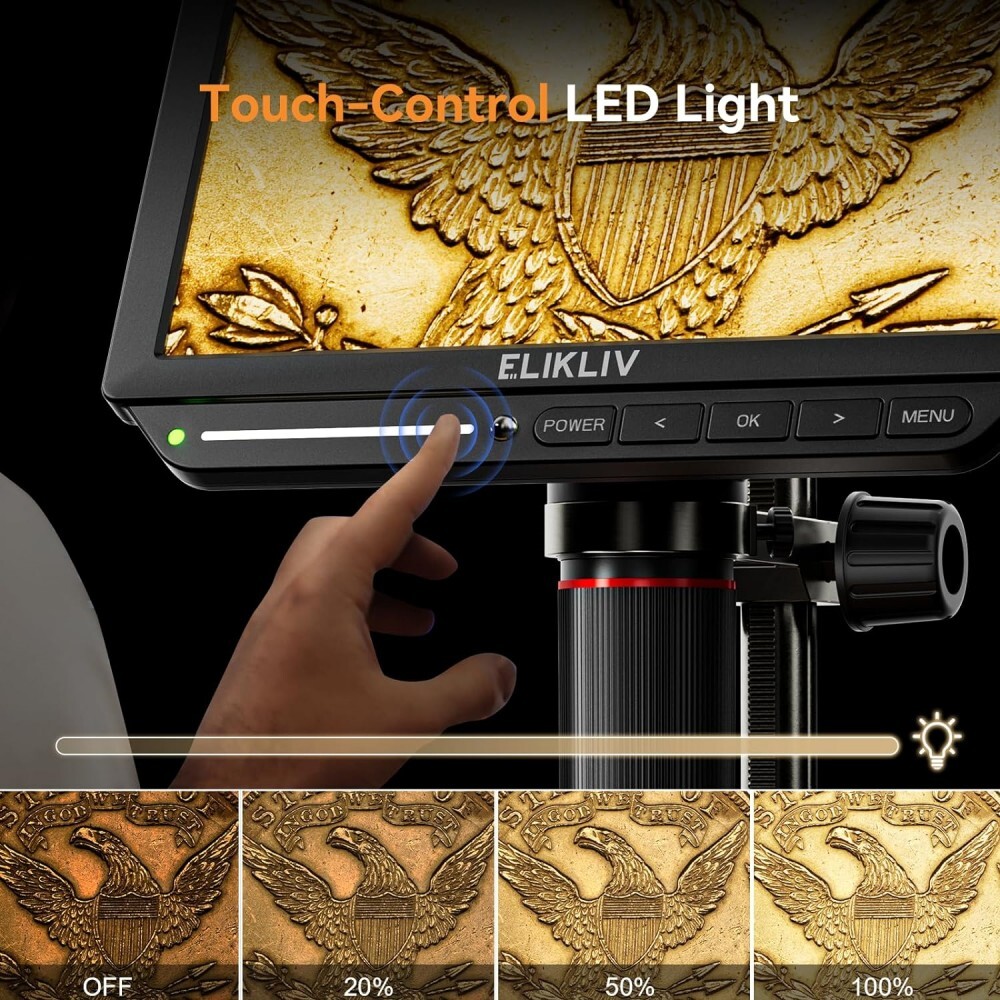 2000X LCD Digital Microscope Elikliv EM4K 4K 52MP Soldering Microscope w/ Stand