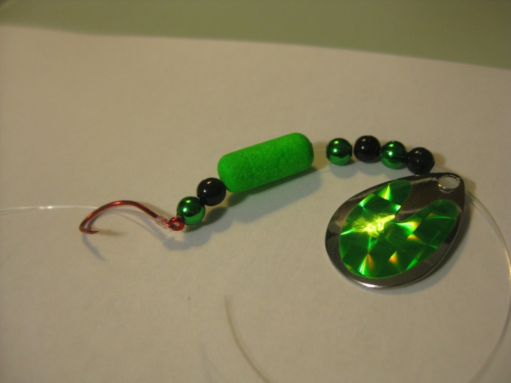 2 Hook Floating Float Spinner Blades Rigs Crawler Harness (Green Holographic)