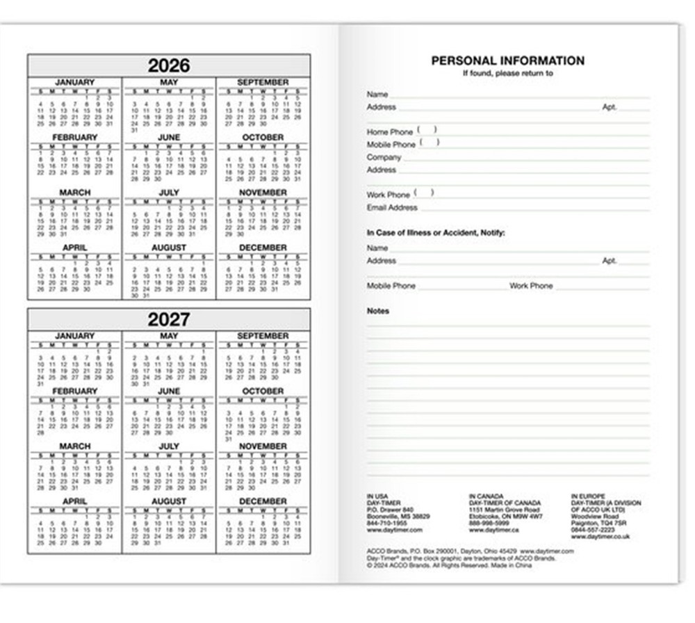 Day-Timer 2026-2027, 20-Mth Advance Planner Refill, Compact, 3" x 5"