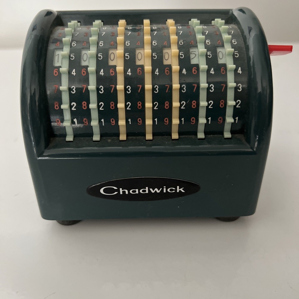 Vintage Chadwick Mini-Calculator ~ Rotary Analog Adding Machine + Cover & Box