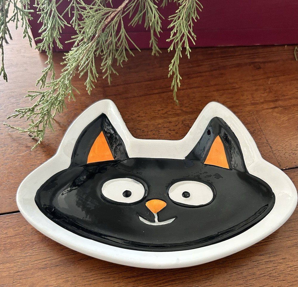Ceramic Retro Black Cat Trinket Dish
