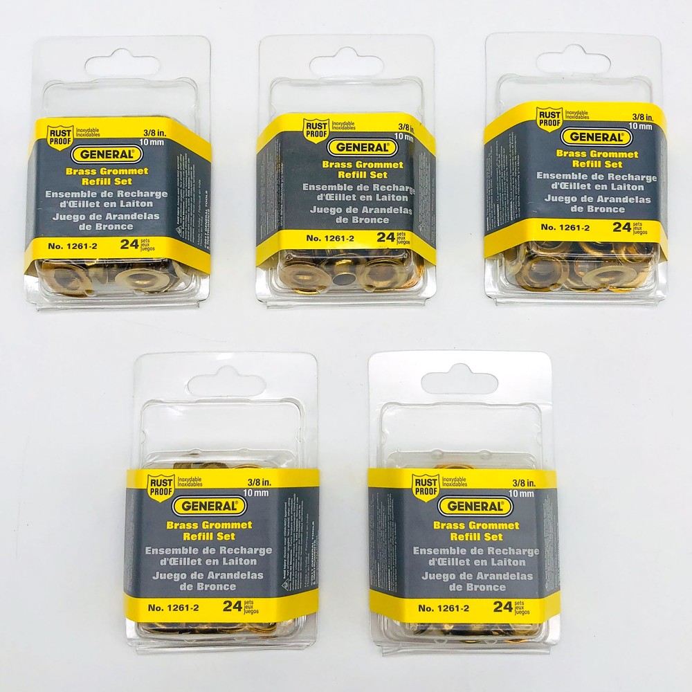 5x General Tools 1261-2 Grommet Refills Rustproof Solid Brass 3/8in (120 Sets)