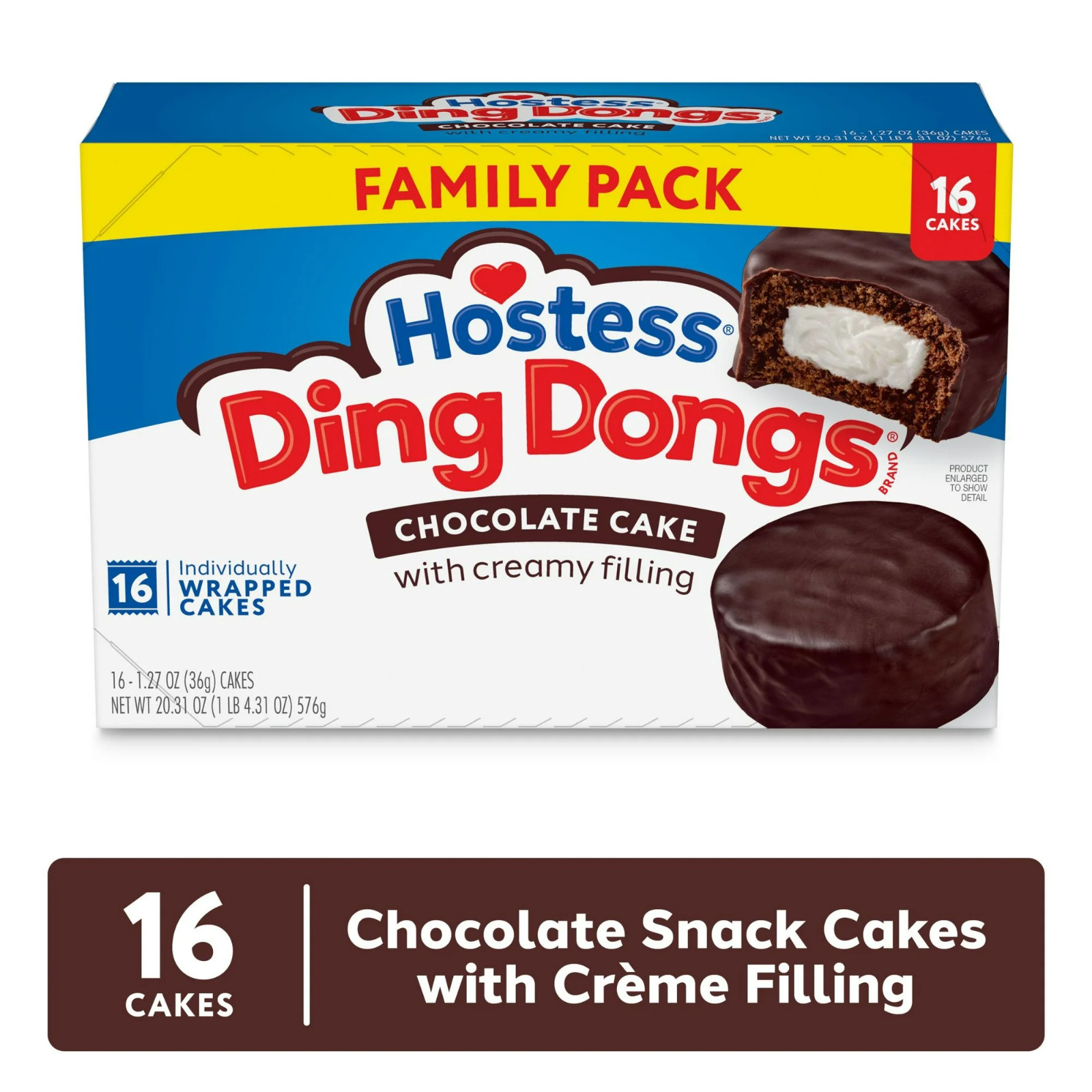 Hostess Ding Dongs Snack Cakes, Chocolate Flavor, 20.31 oz Box (16 Count)