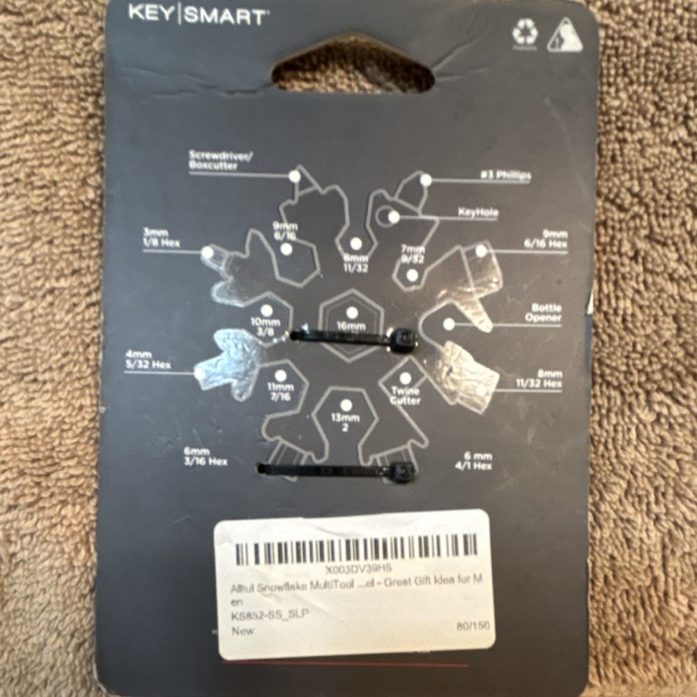 KeySmart ALLTUL Snowflake Multi-Tool 18 Tools Stainless Steel Silver