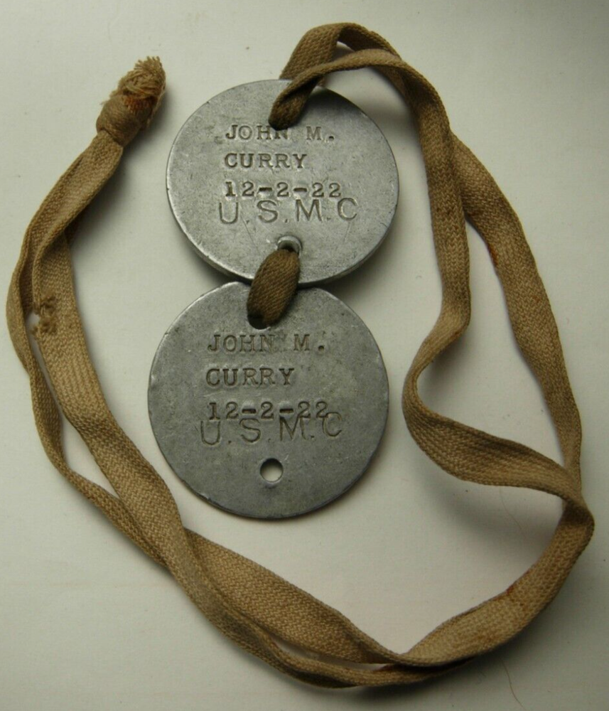 1920s Marine Corps Dog Tag Pair - John M. Curry 12-2-22 U.S.M.C. Banana Wars XB