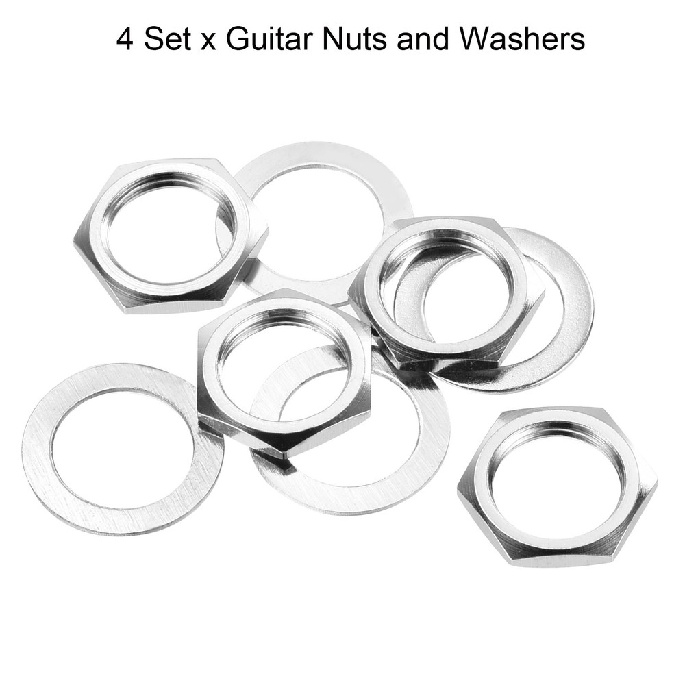 4 Set Guitar Nut and Washers 3/8" Input Output Jack Socket Nut Silver