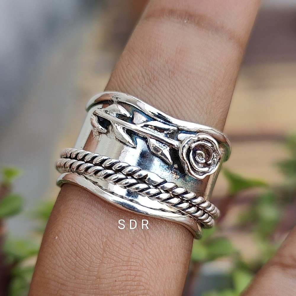 Solid 925 Sterling Silver Rose Designed Ring Band Ring Handmade Ring All Size