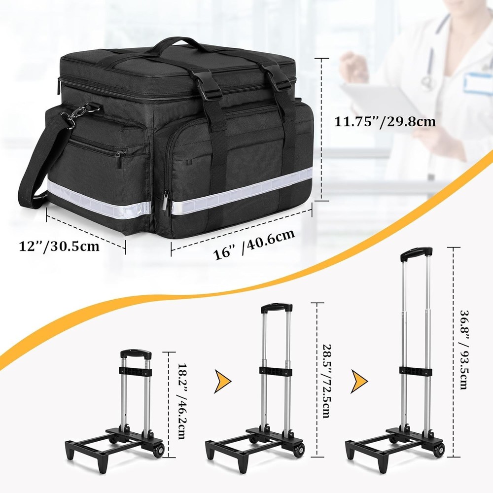 Rolling Medical Bag with Reflective Strips and Multiple Compartments